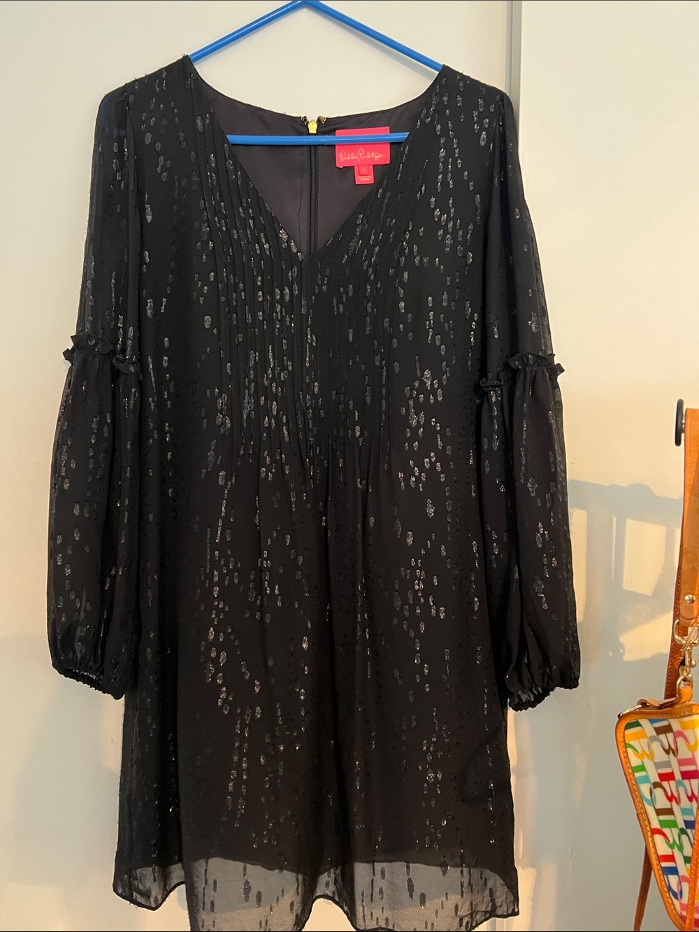 Lilly Pulitzer Cleme Black Metallic Dot V-Neck Tunic size 6